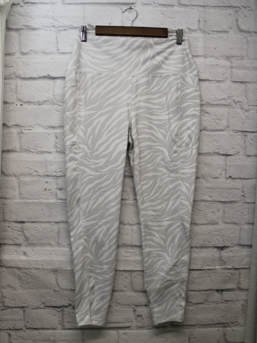 RBX Extra Large Gray White Print Pull On Activewear Casual Leggings